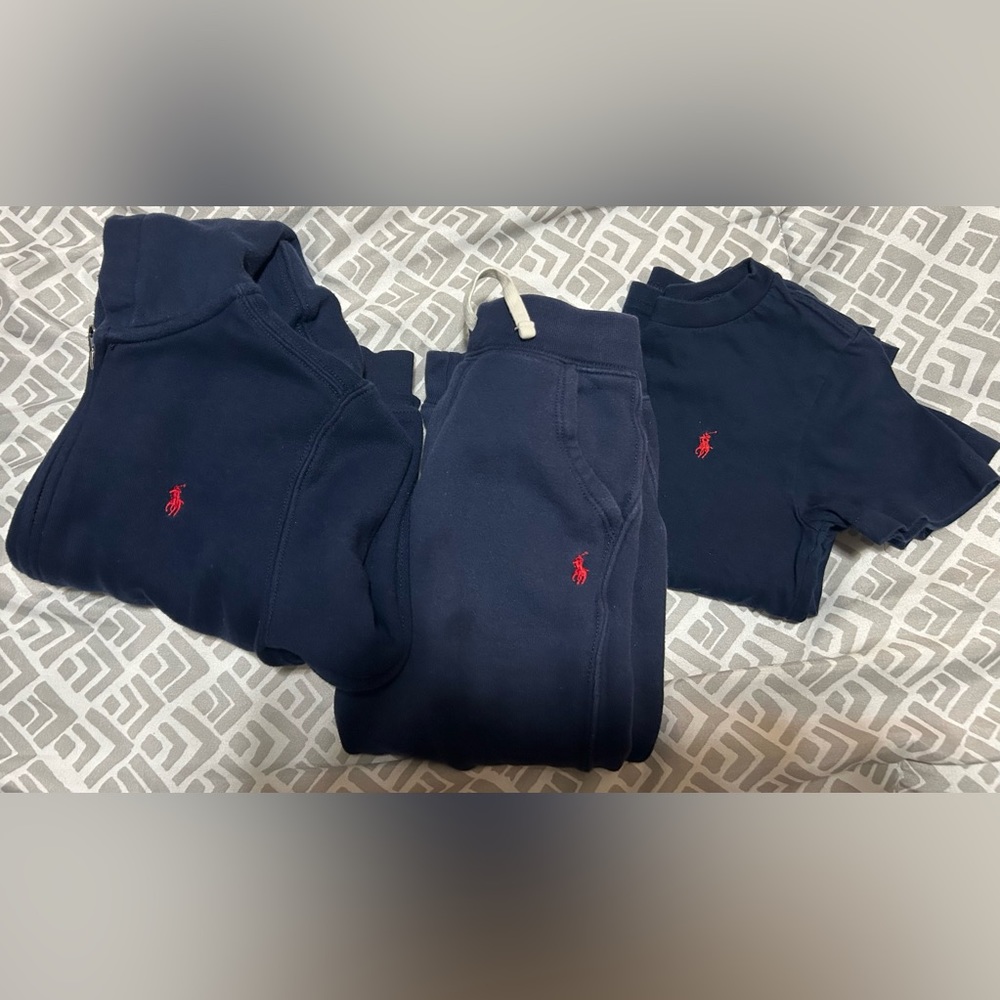 3 Piece Kids Polo Ralph Lauren Navy Jogger Sweatsuit -size 4/5